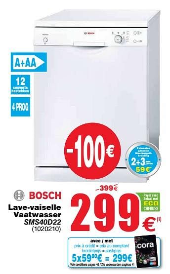 Promoties Bosch lave-vaiselle vaatwasser sms40d22 - Bosch - Geldig van 14/05/2019 tot 27/05/2019 bij Cora