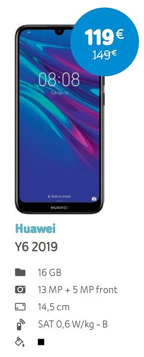 Promoties Huawei y6 2019 - Huawei - Geldig van 06/05/2019 tot 03/06/2019 bij Telenet