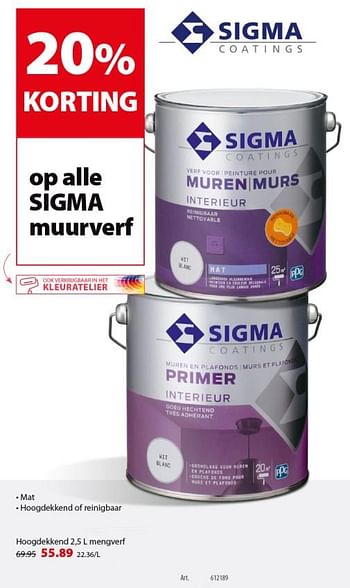 Promotions Muurverf hoogdekkend - Sigma - Valide de 15/05/2019 à 27/05/2019 chez Gamma
