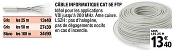 Promotions Câble informatique cat 5e ftp - Produit Maison - Brico Depot - Valide de 01/04/2019 à 31/12/2019 chez Brico Depot