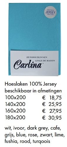 Promotions Hoeslaken 100% jersey - Carlina  - Valide de 09/05/2019 à 31/08/2019 chez Multi Bazar