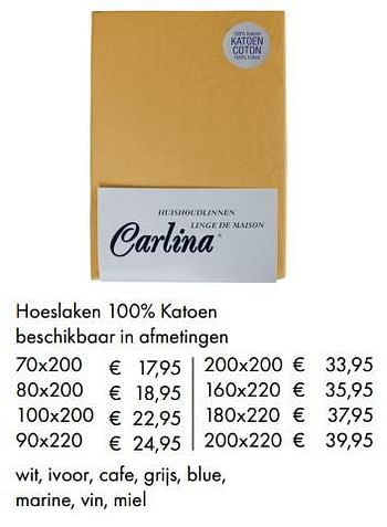 Promoties Hoeslaken 100% katoen - Carlina  - Geldig van 09/05/2019 tot 31/08/2019 bij Multi Bazar