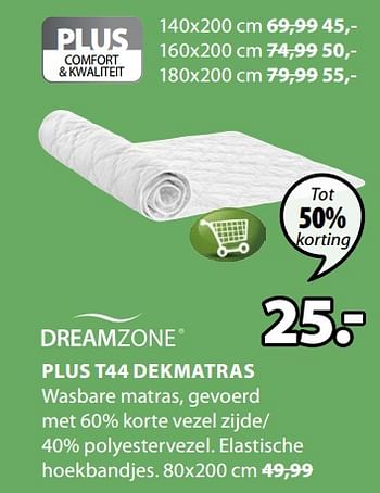 Promoties Plus t44 dekmatras - DreamZone - Geldig van 13/05/2019 tot 26/05/2019 bij Jysk