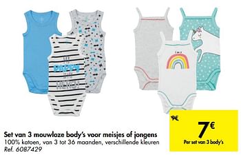 Promoties Set van 3 mouwloze body`s voor meisjes of jongens - Tex Baby - Geldig van 15/05/2019 tot 27/05/2019 bij Carrefour