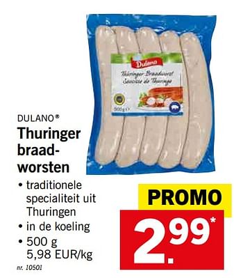 Promotions Thuringer braadworsten - Dulano - Valide de 20/05/2019 à 25/05/2019 chez Lidl