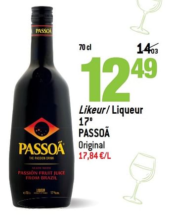 Promoties Likeur - liqueur 17° - Passoa - Geldig van 15/05/2019 tot 04/06/2019 bij Match