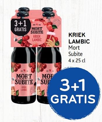 Promoties Kriek lambic mort subite 3+1 gratis - Mort Subite - Geldig van 22/05/2019 tot 04/06/2019 bij Alvo