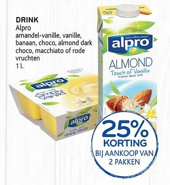Promoties 25% korting bij aankoop van 2 pakken drink alpro - Alpro - Geldig van 22/05/2019 tot 04/06/2019 bij Alvo