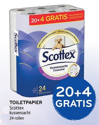 Pickering Flitsend Raadplegen Scottex 20+4 gratis toiletpapier scottex kussenzacht - Promotie bij Alvo