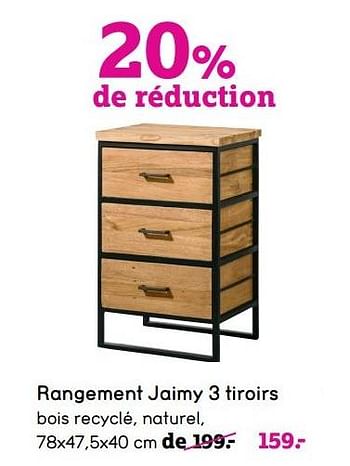 Promotions Rangement jaimy 3 tiroirs - Produit maison - Leen Bakker - Valide de 13/05/2019 à 26/05/2019 chez Leen Bakker