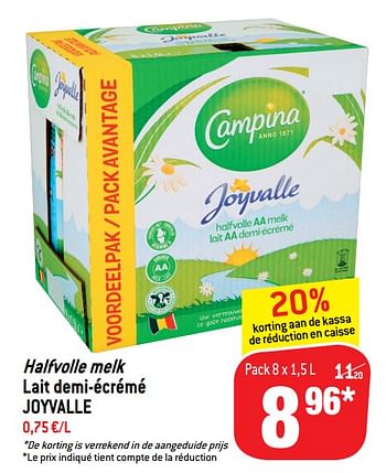 Promoties Halfvolle melk lait demi-écrémé joyvalle - Campina - Geldig van 22/05/2019 tot 28/05/2019 bij Match
