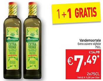 Promoties Vandemoortele extra zuivere olijfolie - Vandemoortele - Geldig van 21/05/2019 tot 26/05/2019 bij Intermarche