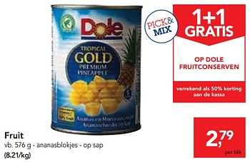 Promotions Fruit ananasblokjes - op sap - Dole - Valide de 22/05/2019 à 04/06/2019 chez Makro