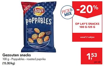 Promotions Gezouten snacks poppables - roasted paprika - Lay's - Valide de 22/05/2019 à 04/06/2019 chez Makro