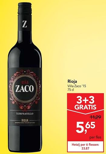 Promotions Rioja viña zaco `15 - Vins rouges - Valide de 22/05/2019 à 04/06/2019 chez Makro