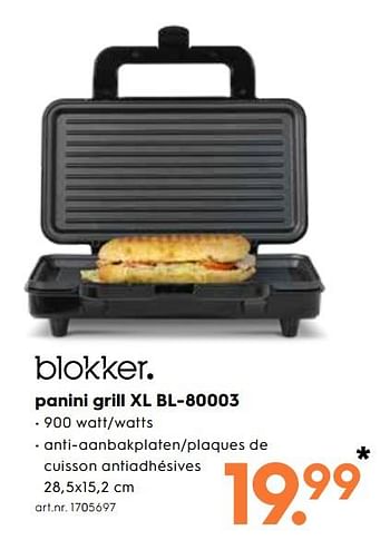 Promoties Blokker panini grill xl bl-80003 - Huismerk - Blokker - Geldig van 15/05/2019 tot 28/05/2019 bij Blokker
