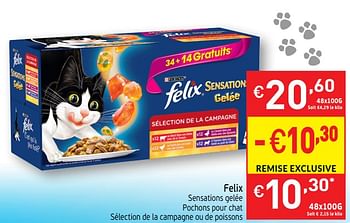 Promotions Felix sensations gelée pochons pour chat - Purina - Valide de 21/05/2019 à 26/05/2019 chez Intermarche