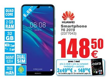 Promotions Huawei smartphone y6 2019 - Huawei - Valide de 21/05/2019 à 03/06/2019 chez Cora