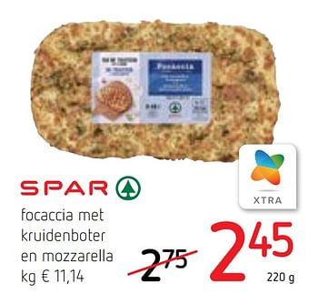 Promoties Focaccia met kruidenboter en mozzarella - Spar - Geldig van 23/05/2019 tot 05/06/2019 bij Spar (Colruytgroup)