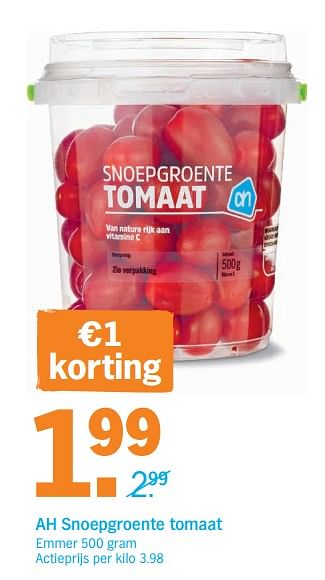 Promoties Ah snoepgroente tomaat - Huismerk - Albert Heijn - Geldig van 20/05/2019 tot 26/05/2019 bij Albert Heijn