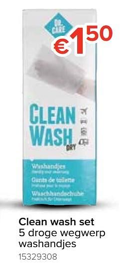 Promoties Clean wash set 5 droge wegwerp washandjes - Dr. Care - Geldig van 23/05/2019 tot 16/06/2019 bij Euro Shop