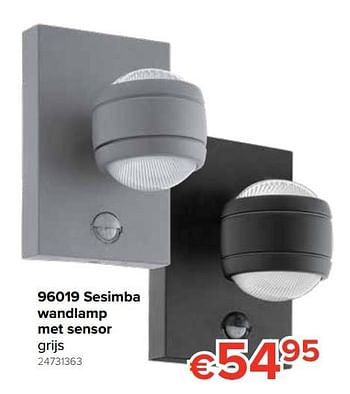 Promoties 96019 sesimba wandlamp met sensor - Eglo - Geldig van 23/05/2019 tot 16/06/2019 bij Euro Shop
