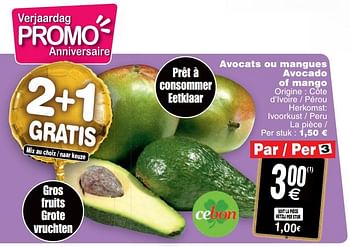 Promoties Avocats ou mangues avocado of mango - Huismerk - Cora - Geldig van 21/05/2019 tot 27/05/2019 bij Cora