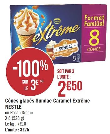 Promotions Cônes glacés sundae caramel extrême nestle - Nestlé - Valide de 21/05/2019 à 02/06/2019 chez Géant Casino