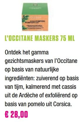 Promotions L`occitane maskers - L'Occitane - Valide de 25/05/2019 à 31/07/2019 chez Medi-Market