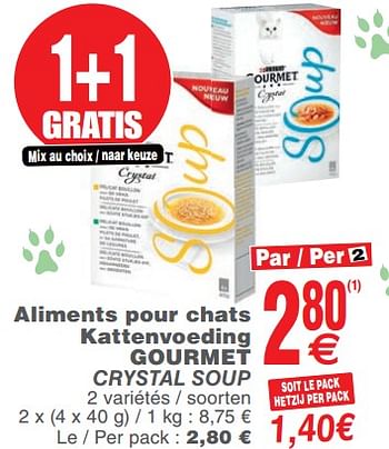 Promoties Aliments pour chats kattenvoeding gourmet crystal soup - Purina - Geldig van 21/05/2019 tot 27/05/2019 bij Cora