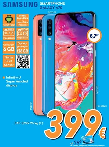 Promotions Samsung smartphone galaxy a70 - Samsung - Valide de 27/05/2019 à 26/06/2019 chez Krefel