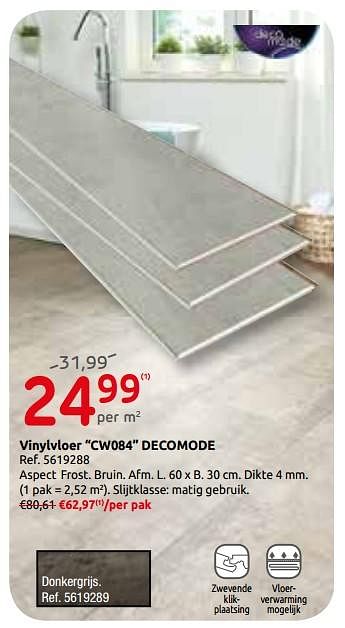 Promoties Vinylvloer cw084 decomode - DecoMode - Geldig van 29/05/2019 tot 10/06/2019 bij Brico