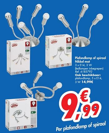 Promoties Plafondlamp of spiraal nikkel mat - Huismerk - Carrefour  - Geldig van 22/05/2019 tot 25/05/2019 bij Carrefour