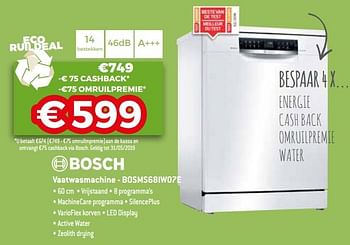 Promoties Bosch vaatwasmachine - bosms68iw07e - Bosch - Geldig van 20/05/2019 tot 09/06/2019 bij Exellent