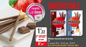 Promotions Mikado chocolat noir ou au lait lu - Lu - Valide de 22/05/2019 à 02/06/2019 chez G20
