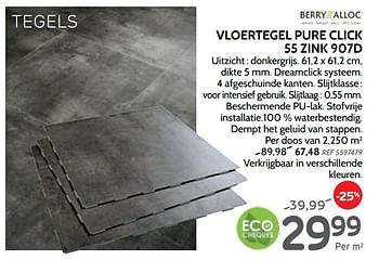 Promoties Vloertegel pure click 55 zink 907d - Berry Alloc - Geldig van 29/05/2019 tot 24/06/2019 bij BricoPlanit