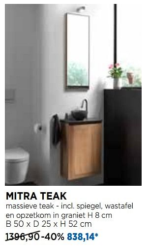 Promoties Mitra teak massieve teak - incl. spiegel, wastafel en opzetkom in graniet - Balmani - Geldig van 26/05/2019 tot 23/06/2019 bij X2O