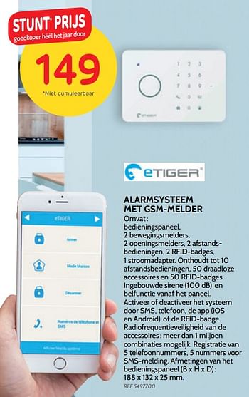 Promoties Alarmsysteem met gsm-melder - eTiger - Geldig van 29/05/2019 tot 24/06/2019 bij BricoPlanit