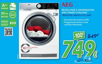 Promotions Aeg sèche-linge à condensation avec pompe à chaleur t8dec95s absolute care - AEG - Valide de 27/05/2019 à 26/06/2019 chez Krefel