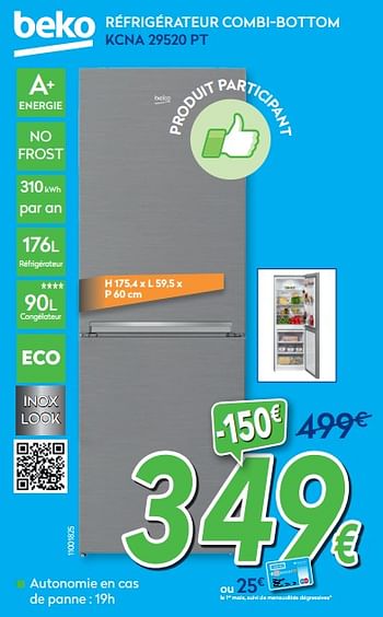Promotions Beko réfrigérateur combi-bottom kcna 29520 pt - Beko - Valide de 27/05/2019 à 26/06/2019 chez Krefel
