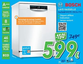 Promoties Bosch lave-vaisselle sms68iw07e zeolith - Bosch - Geldig van 27/05/2019 tot 26/06/2019 bij Krefel