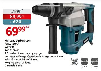 Promotions Marteau perforateur ws3189k wesco - Wesco - Valide de 29/05/2019 à 10/06/2019 chez Brico