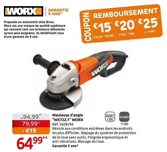 Worx Meuleuse d angle wx722.1 worx En promotion chez Brico