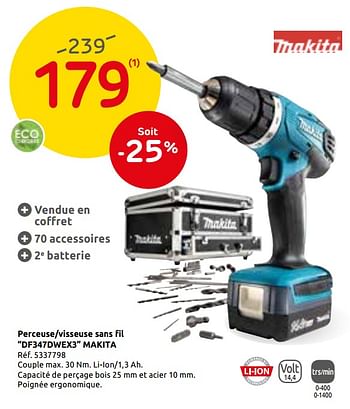 Promotions Perceuse-visseuse sans fil df347dwex3 makita - Makita - Valide de 29/05/2019 à 10/06/2019 chez Brico