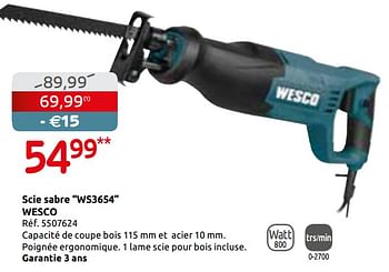 Promotions Scie sabre ws3654 wesco - Wesco - Valide de 29/05/2019 à 10/06/2019 chez Brico