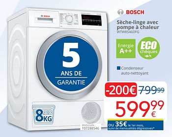 Promotions Bosch sèche-linge avec pompe à chaleur wtw8546dfg - Bosch - Valide de 01/05/2019 à 31/05/2019 chez Eldi