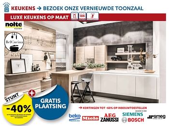 Promotions -40% op keukenkasten bij aankoop van complete nolte of belcucina keuken met apparaten - Produit maison - Zelfbouwmarkt - Valide de 28/05/2019 à 24/06/2019 chez Zelfbouwmarkt