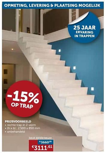 Promotions Rechte trap in z-vorm beuk eerste keuze - Produit maison - Zelfbouwmarkt - Valide de 28/05/2019 à 24/06/2019 chez Zelfbouwmarkt
