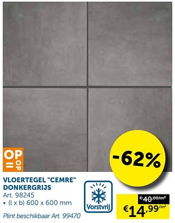 Promoties Vloertegel cemre donkergrijs - Huismerk - Zelfbouwmarkt - Geldig van 28/05/2019 tot 24/06/2019 bij Zelfbouwmarkt