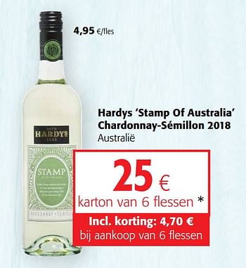 Promoties Hardys stamp of australia chardonnay-sémillon 2018 australië - Witte wijnen - Geldig van 22/05/2019 tot 04/06/2019 bij Colruyt